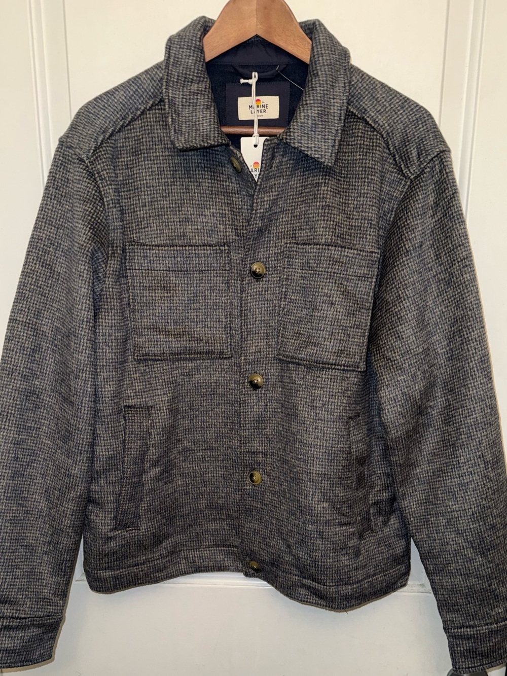 Marine Layer NWT Dark Houndstooth Wool Jacket in Navy/Charcoal